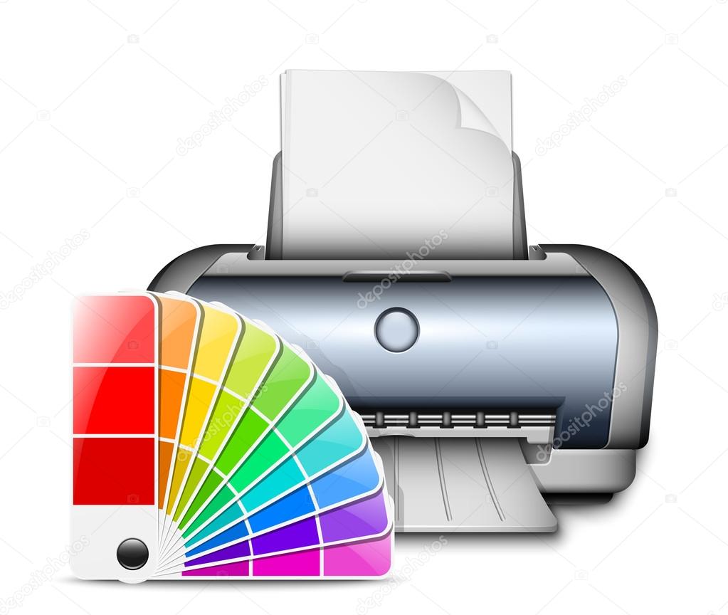 Printer icon with color palette. Vector Illustration