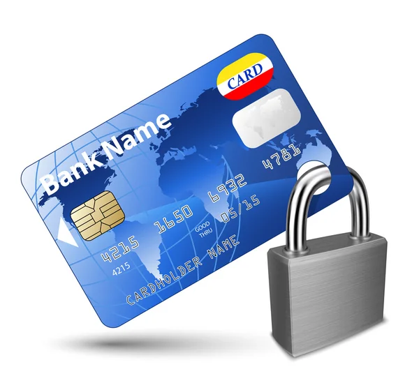 Πιστωτική κάρτα και Padlock. Έννοια της ασφαλούς πληρωμής — Διανυσματικό Αρχείο