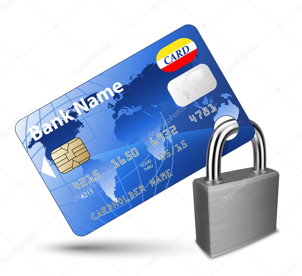 Credit card and Padlock. Concept of a safe payment
