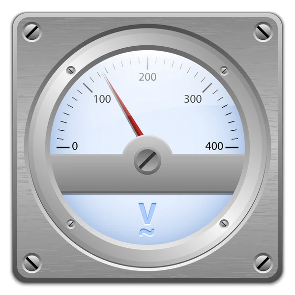 Voltímetro analógico em placa de metal, ilustração vetorial — Vetor de Stock