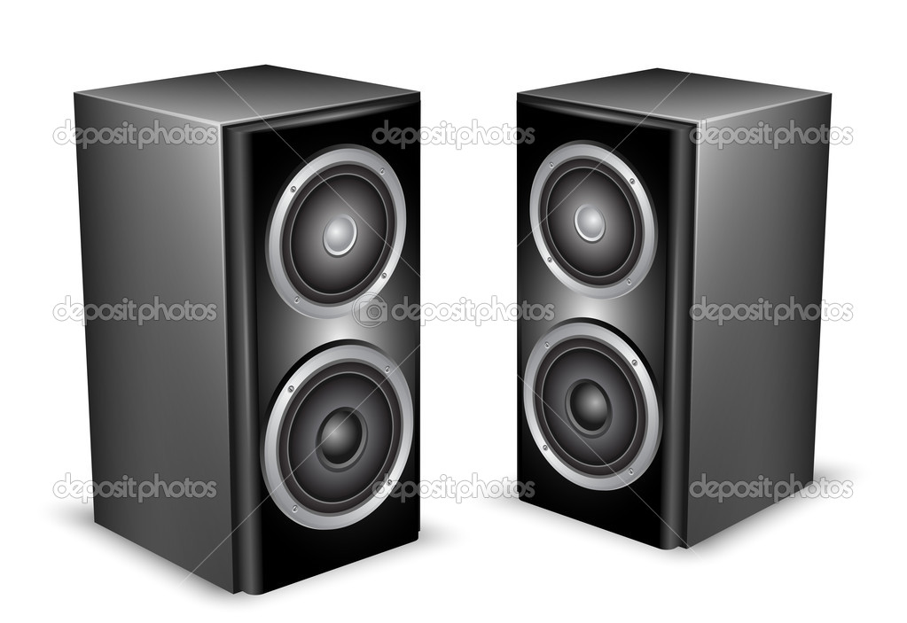 Two black audio speakers. Vector illustration