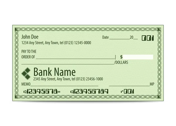 Vector ilustración de cheque bancario en blanco — Archivo Imágenes Vectoriales