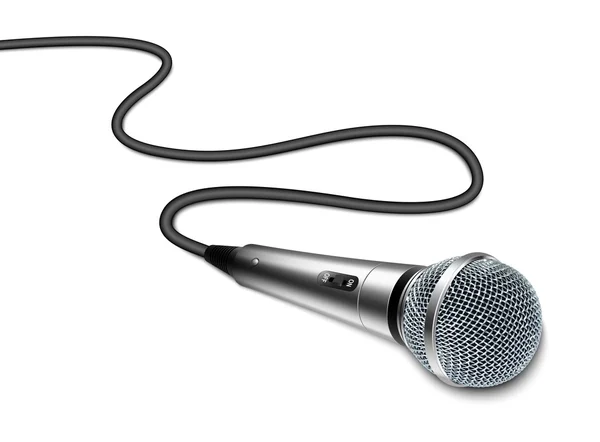 Vector microphone with curved cable on white background — Stock Vector