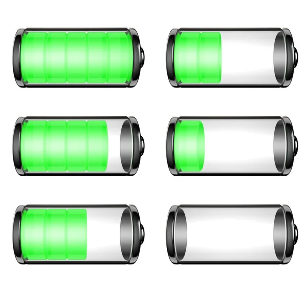 Glossy battery icons set with different charge level — Stock Photo, Image