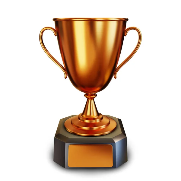 青铜奖杯杯或冠军杯与空盘子为您的文字 在比赛中名列前茅 在白色背景上孤立的实际3D矢量图形 — 图库矢量图片