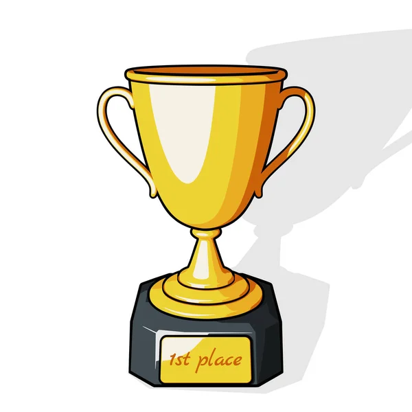 金杯或冠军杯 在金盘上排名第一 白色背景漫画风格的矢量插图 — 图库矢量图片