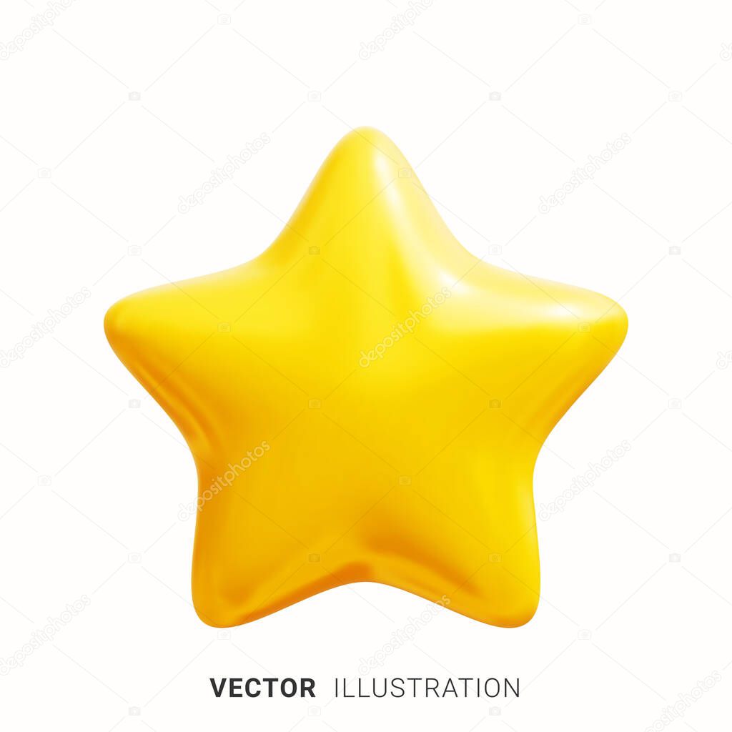 Golden Star. Glossy yellow star shape. Realistic 3D vector illustration isolated on a white background. Customer feedback or customer review concept