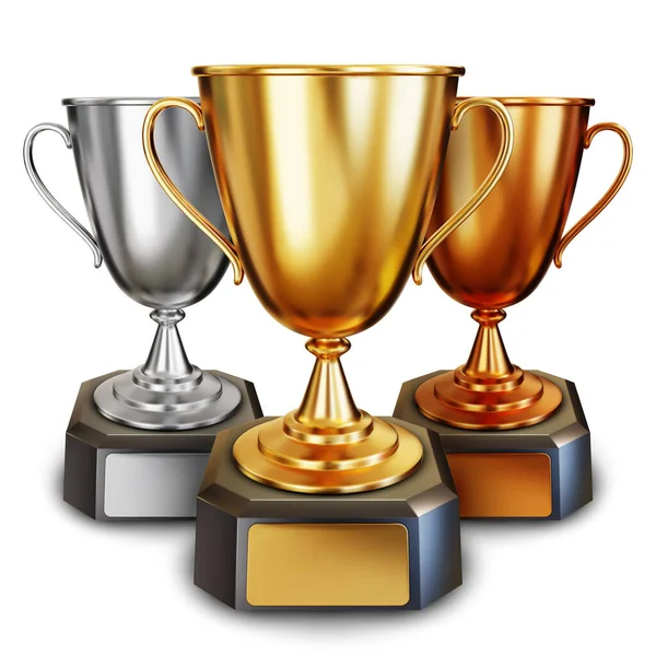 Conjunto Ouro Prata Bronze Copo Troféu Copo Campeão Com Placas —  Vetores de Stock