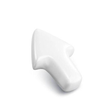 Gerçekçi 3D imleç oku ya da beyaz arkaplanda yumuşak gölgesi olan fare işaretçisi. Vektör illüstrasyonu