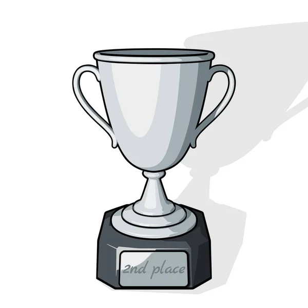 银杯或冠军杯 银盘上文字排名第二 白色背景漫画风格的矢量插图 — 图库矢量图片