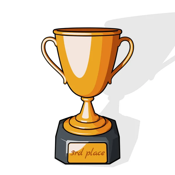 青铜奖杯杯或冠军杯 在青铜盘子中排名第三 白色背景漫画风格的矢量插图 — 图库矢量图片