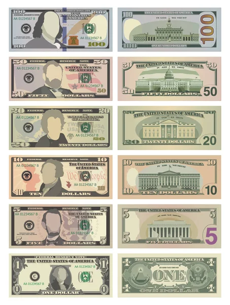 Set One Hundred Fifty Twenty Ten Five Dollars One Dollar — 스톡 벡터