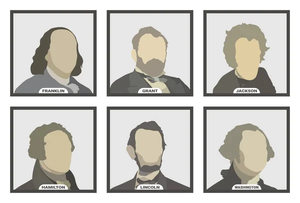 Benjamin Franklin Ulysses Grant Andrew Jackson Alexander Hamilton Abraham Lincoln — Image vectorielle