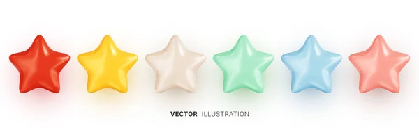 Conjunto Estrellas Colores Colección Formas Estrellas Vectoriales Multicolores Realistas Sobre — Vector de stock