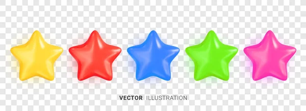 カラフルな星のセット 透明な背景に現実的な3D多色ベクトルスター形状のコレクション ベクターイラスト — ストックベクタ