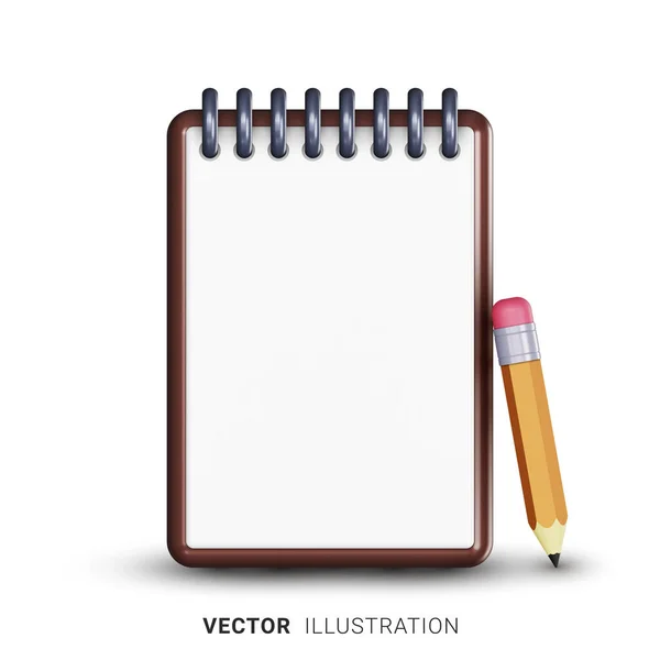 Realistic Notepad Icon Pencil Blank White Sheet Empty Space Any — Vector de stock