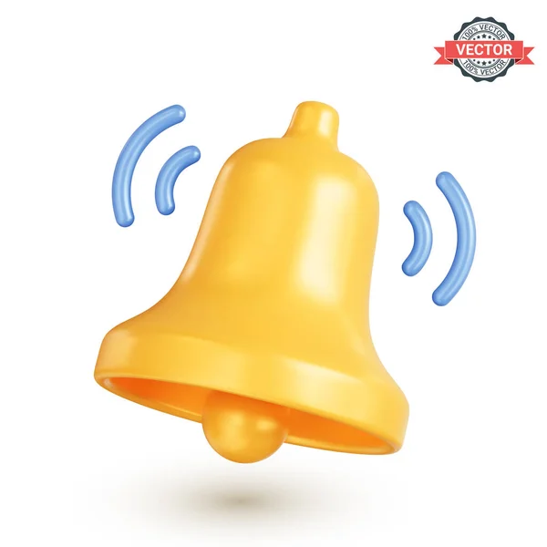 Ringing Bell Icon Realistic Golden Notification Bell Concept Social Media — Stock Vector
