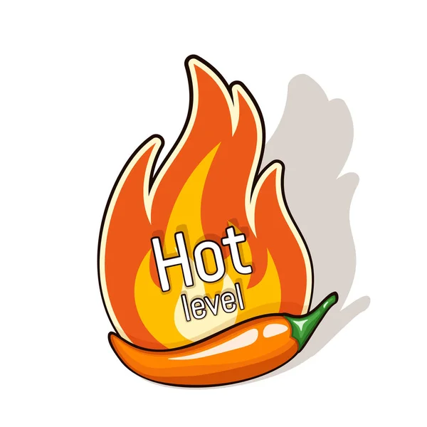 Hot Chili Pepper Pod Fire Flame Hot Level Spiciness Logo — Stock Vector