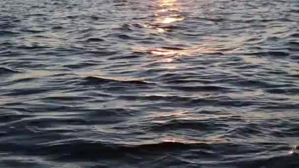 Primer plano de la superficie de las olas de agua azul oscuro durante la puesta del sol. Lazo sin costura — Vídeos de Stock