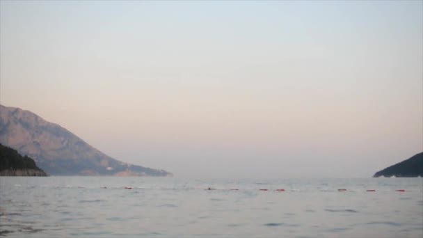 Horizon Výhled Moře Horami Pláže Budvě Černá Hora Večerních Hodinách — Stock video