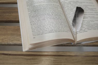 Kuş kafesi kitabın üzerinde yatıyor. Yazılan konsept