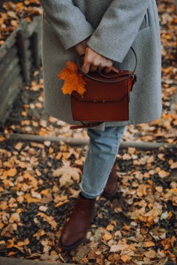 Bir kız elinde bir akçaağaç yaprağı tutuyor.