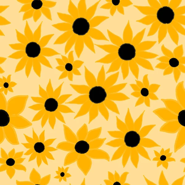Vector illustration of hand-drawn sunflowers. Yellow botanical pattern