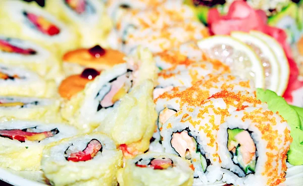 Appetizing tasty Japan rolls and sushi assortment — Stock Photo, Image