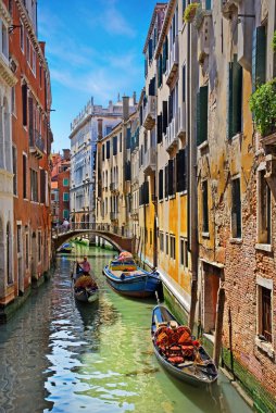 Venice Grand canal with gondolas, Italy in summer bright day clipart