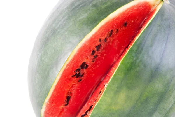 Rode rijpe watermeloen geïsoleerd op witte achtergrond — Stockfoto