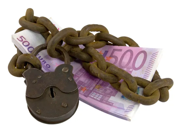 Dinheiro sob fechadura e chave — Fotografia de Stock