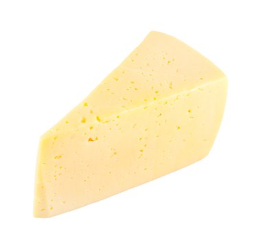 Beyazda delikleri olan bir parça peynir.