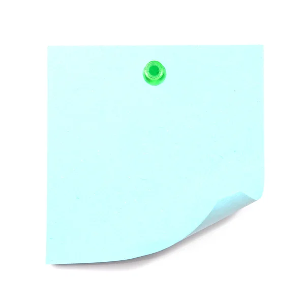 緑色のピンによって固定空白青い付箋 — ストック写真