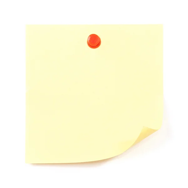 빨간 핀으로 고정 빈 노란색 스티커 메모 — 스톡 사진