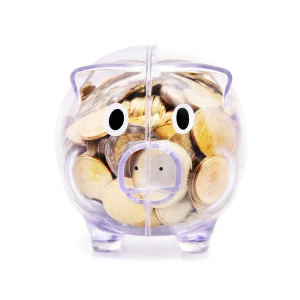 Besparingen in piggy bank geïsoleerd op witte achtergrond — Stockfoto