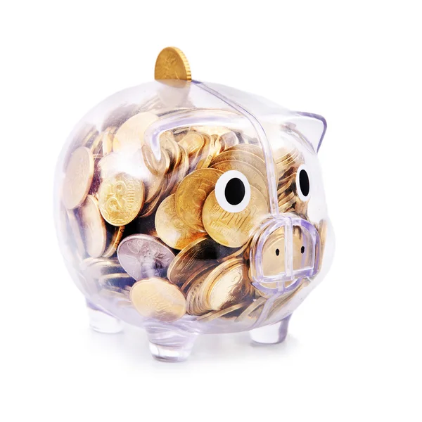 Besparingen in piggy bank geïsoleerd op witte achtergrond — Stockfoto