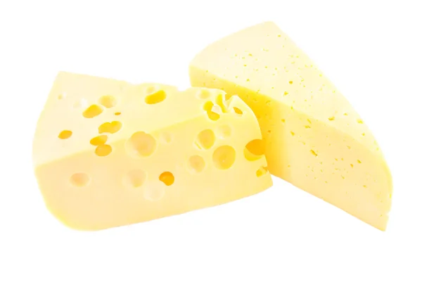 Kawałek sera z otworami wyizolowanymi na białym — Zdjęcie stockowe