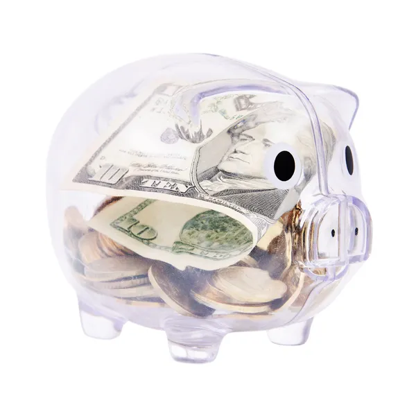 Besparingen in piggy bank geïsoleerd op witte achtergrond — Stockfoto