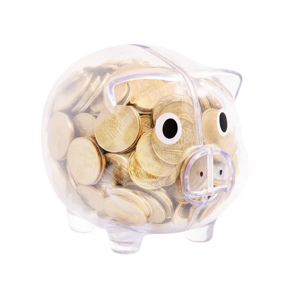 Besparingen in piggy bank geïsoleerd op witte achtergrond — Stockfoto