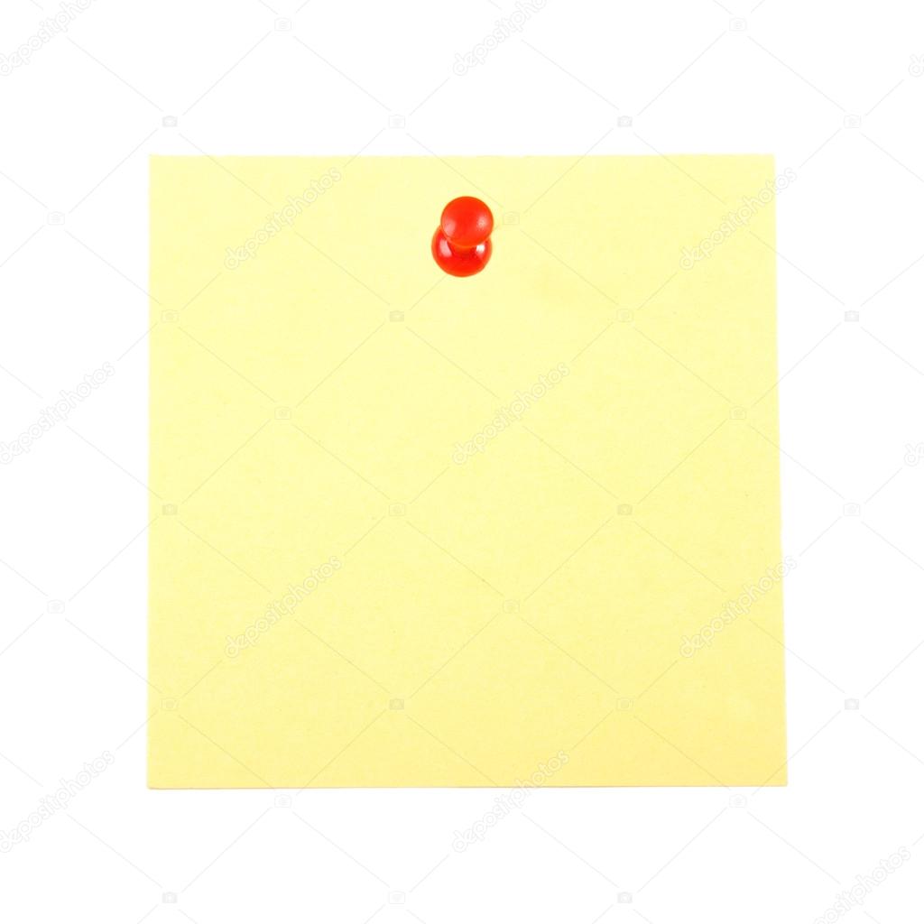 Blank yellow sticky note pinned by the red pin
