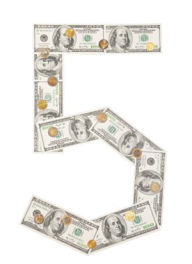 5 sayısı beş sarılı 100 dolarlık banknot