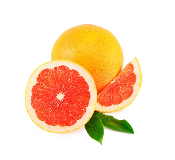 Grapefruit with slice detail on white background — Stock Photo, Image