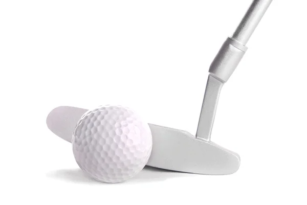 Golf ball and club, isolated on white — Stock Photo, Image