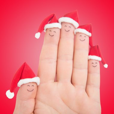 Noel Baba şapkaları parmak yüzleri