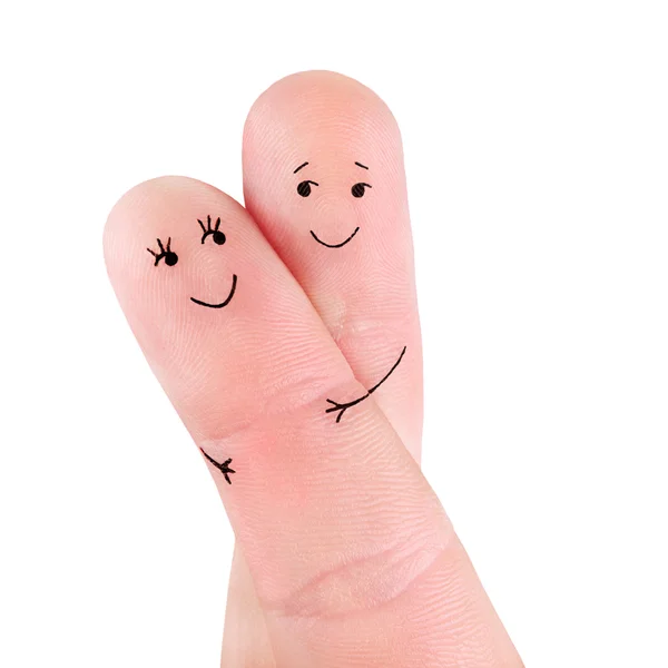 Happy couple hug concept, painted at fingers — Stock Photo, Image
