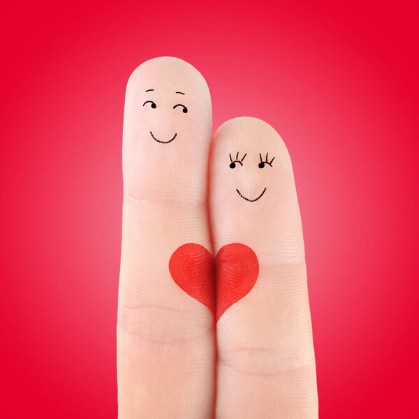 Понятие влюбленной пары с большим валентинным сердцем
