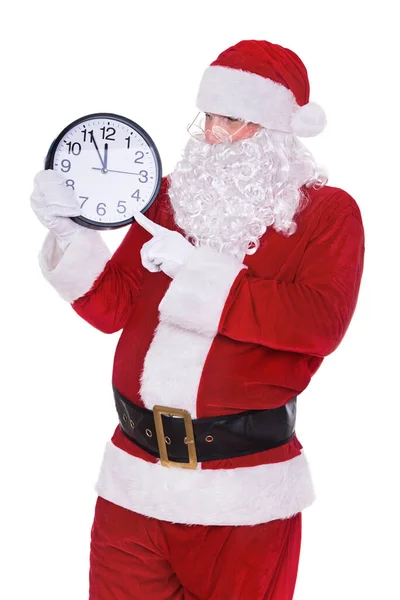 Santa Claus Retrato Auténtico Aislado Sobre Fondo Blanco Sostiene Sus —  Fotos de Stock