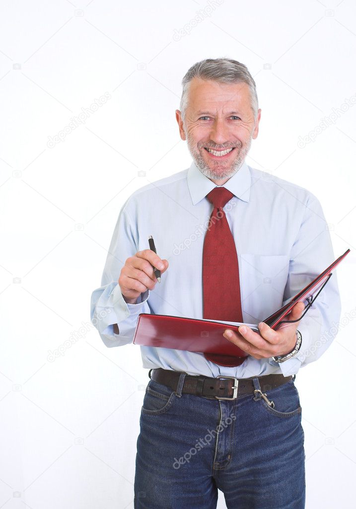Laughing employee with a folder