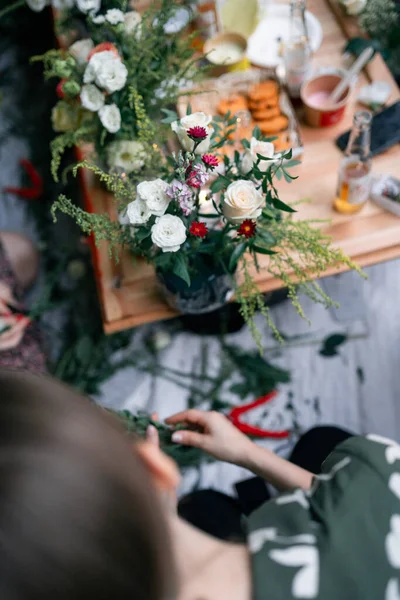 Flower Master Class Preparing Bouquet Floral Business Concept — Stock Photo, Image