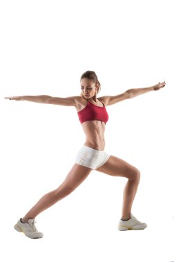 atletik beyaz zemin üzerine izole kadın